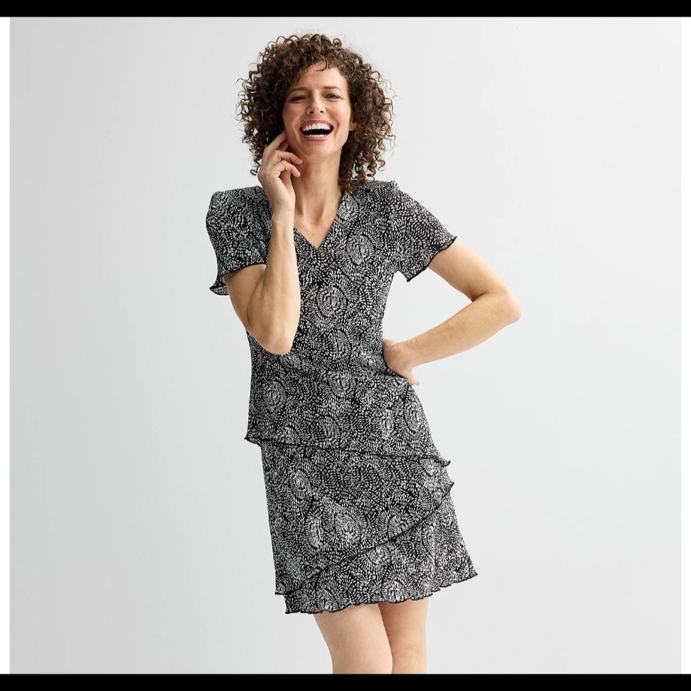Connected Apparel Black and White Midi Dress/ Size 16
